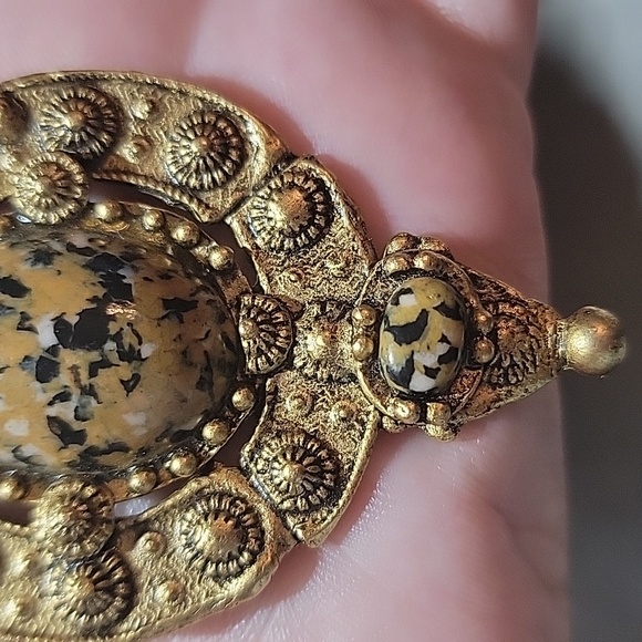 Artisan Dalmatian Stone Gold Tone Statement Pendant Only - Picture 4 of 6